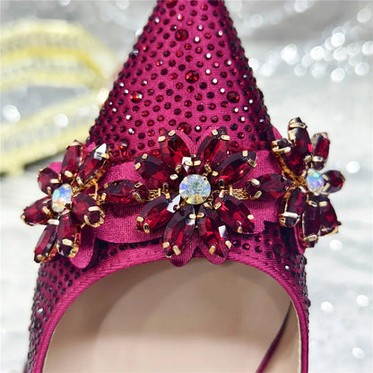 New Fashion Pointed Toe Shoes Heels Elegant Italian Woman Wedding for Party Shoes Women Party Pumps Decorated with Rhinestone