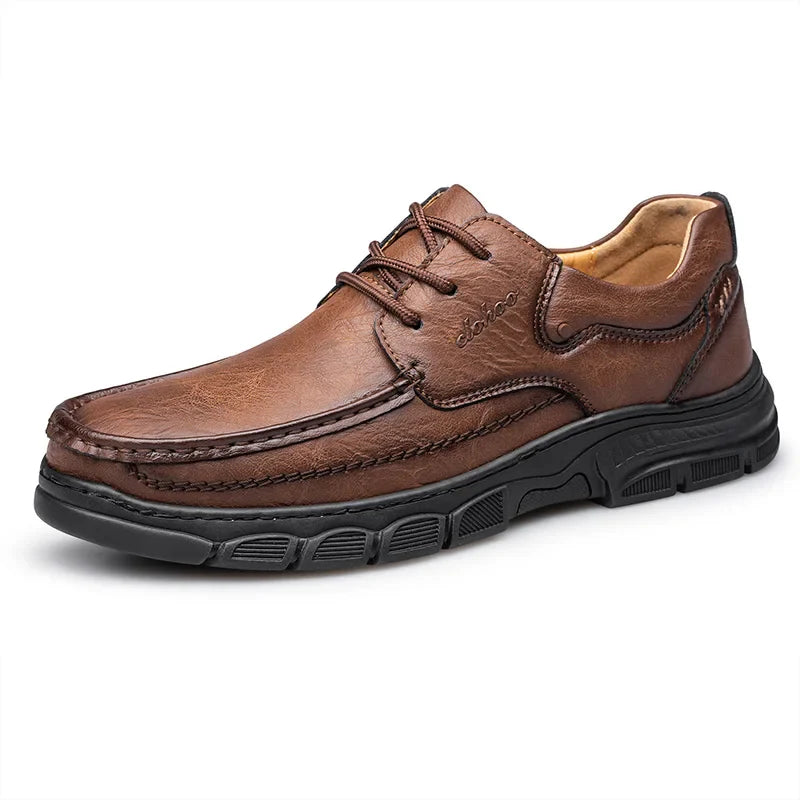 Men's Handmade Thick Rubber Bottom Breathable Casual Leather Shoes Classic Sewn Loafers Comfortable Leisure Footwear