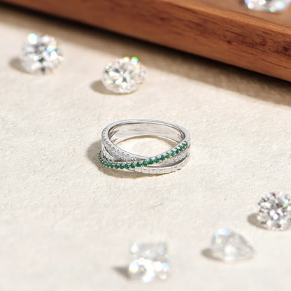 Stacking Crossed Wedding Rings 925 Sterling Silver Lab Zambian Emerald White Zircon Women's Ring for Party Fine Jewelry
