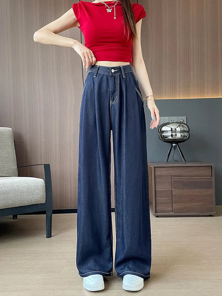 Women's New Tencel Thin Section Jeans Wide-Leg Pants