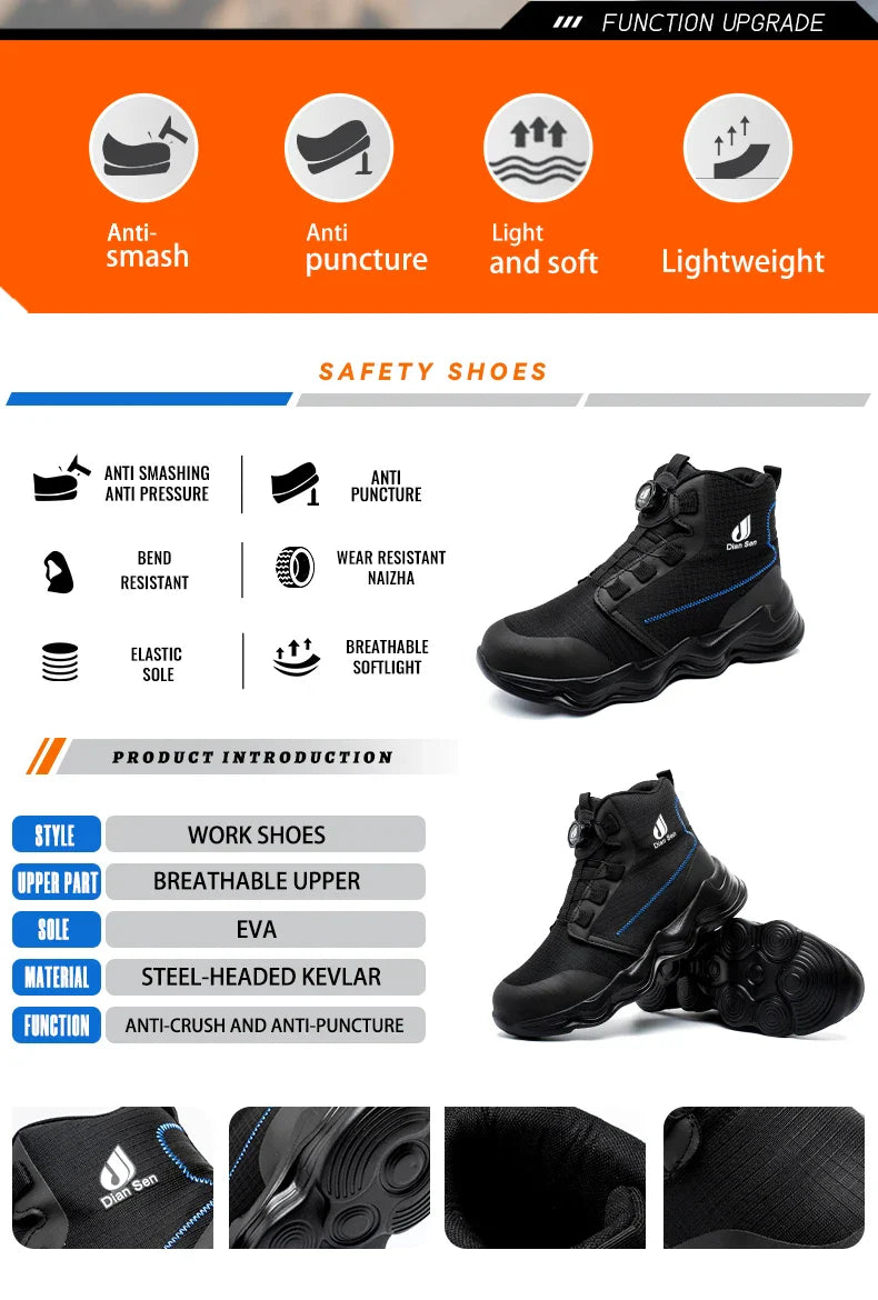 Men Safety Shoes Steel Toe Boots High Top Work Shoes Wear-resisting Slip Resistant Work Shoes Indestructible Breathable Sneakers