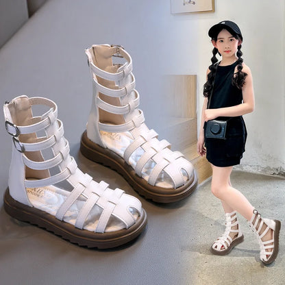 High-top Gladiator Platform Shoes Kids Wedding Party Footwear New Summer Little Girl Children Sweet Princess Long Sandals