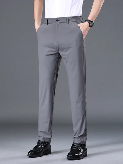 Summer Thin Stretch Trousers Men Elastic Waist Korean Classic Black Gray Blue Business Casual Formal Pants Male Brand