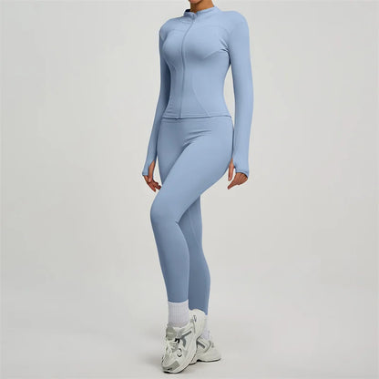 Yoga Coat Sports Top Long Sleeve Jacket Fitness Breathable Women's Tracksuit High Waist Leggings Two Piece Set Gym Clothes