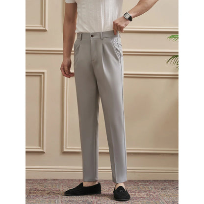 High Quality Men's Business Casual Slim-Fitting Suit Pants, Classic Solid Color Straight Work Trousers