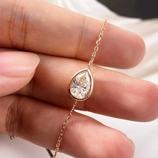 1/2CT Marquise Pear Cut Moissanite Solitaire Link Bracelet Women s925 Silver Bezel Setting Lab Diamond Bridal Wrist Chain