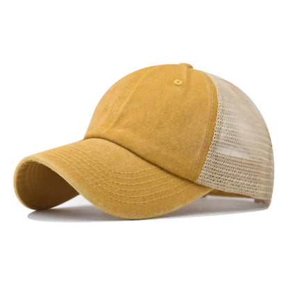 Vintage Washed Cotton Baseball Cap Women Men UV Protection Breathable Mesh Cap Visor Adjustable Hip Hop Caps