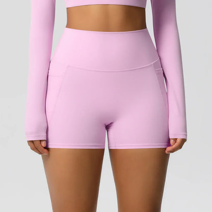 Women Sports Short With PocketedYoga Legging Shorts Squat Proof High Waist Fitness Tight Shorts Quick Drying Cycling Workout Gym