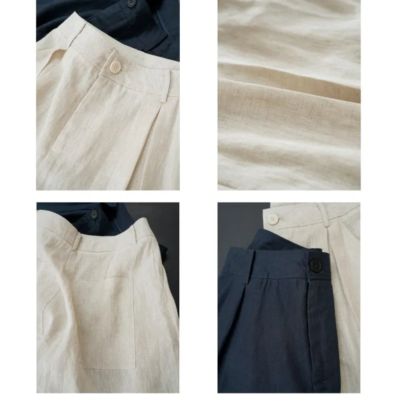 Summer Korea Style Lazy Linen Curled Bermuda Shorts Wide Leg Loose Slim Casual Hot Pants For Women