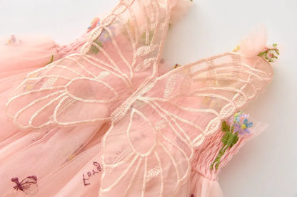 Girls Princess Dress with 3D Wings - Sparkle Tulle Sleeveless Gown, Fairy Puffy Party Dress for Birthday & Holiday