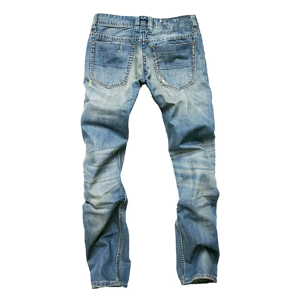 Vintage Straight-Leg Slim Fit Men's Jeans With Buttoning Casual Style Dark Blue Stretchy Comfortable Fit For All Seasons