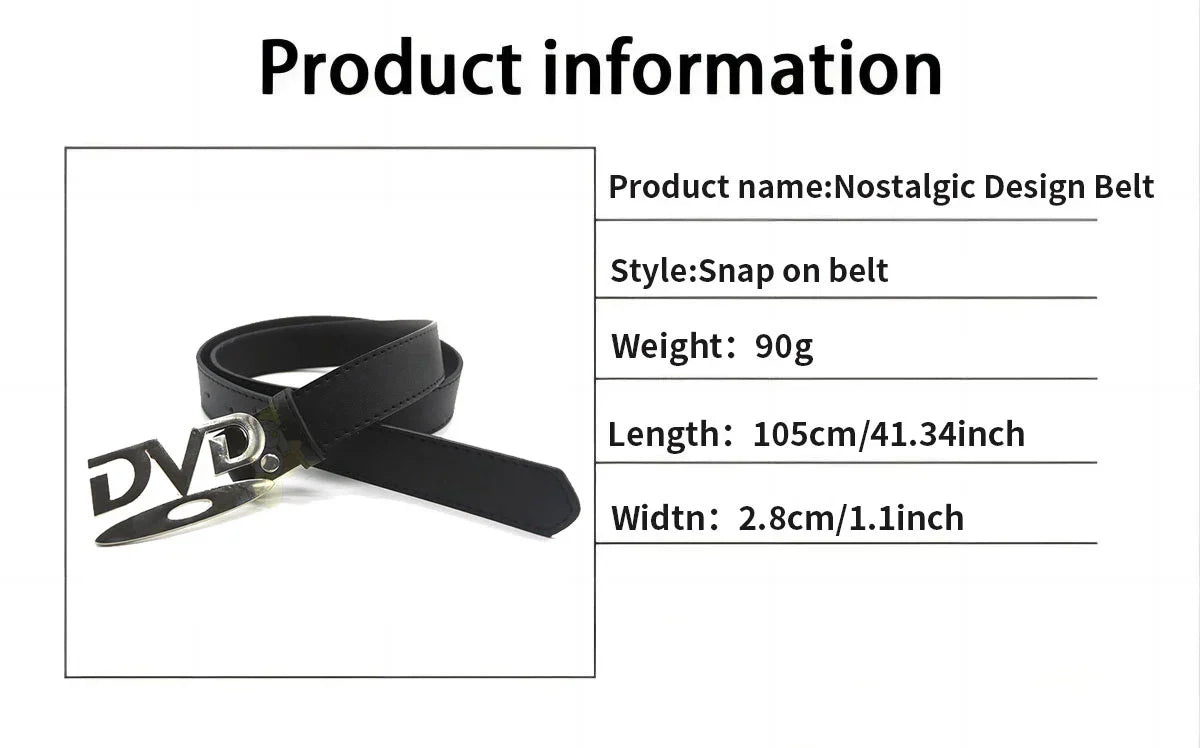 Unisex Nostalgic Design DVD Buckle Belt Men Women Decoration Paired with Jeans Waist Straps Belt Versatile Design Sense Belt