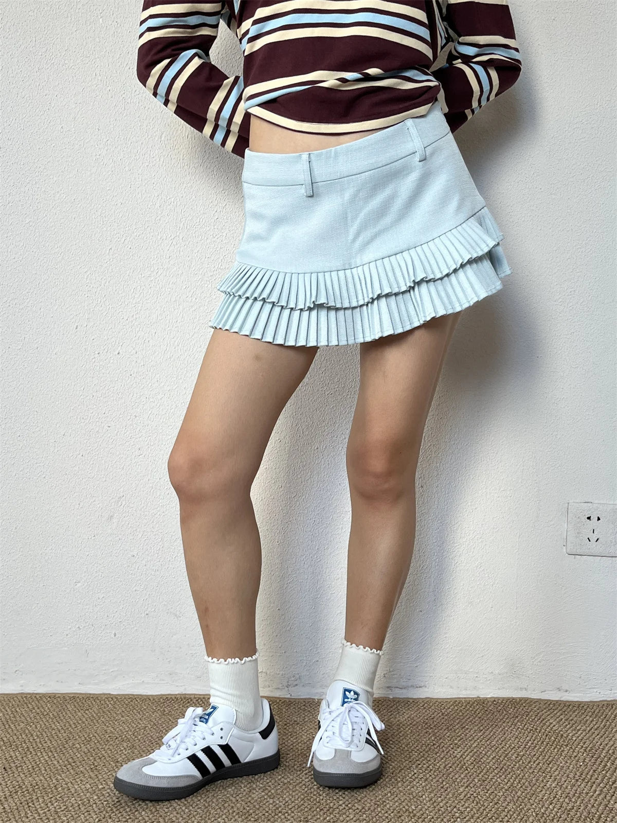 Summer Polo Shirts Woman Long Sleeve Crop Top Color Block Green Stripe Print Polo Shirts Mujer Casual Tops Striped Brown Autumn