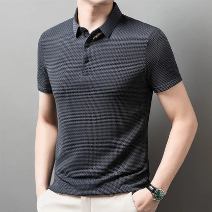 Men's Business Polos Casual Short Sleeved Bone Flower Solid Color POLO Shirt Fashion Breathable Comfortable Summer Versatile Top