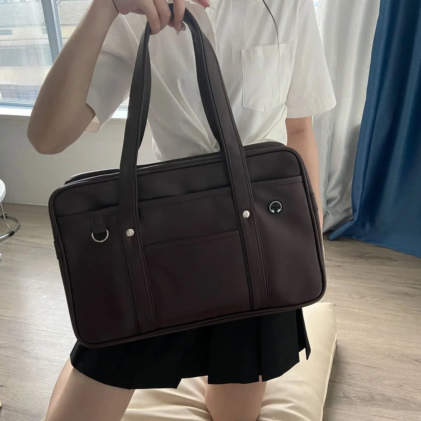 schoolbag PU leather japanese wide application japanese handbag large capacity waterproof