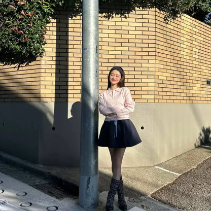 New Japanese Style Drawstring Casual Cute Girl Skirt 2025 Spring and Summer Sweet Ladies Elastic Waist Kawaii Short Skirt Women