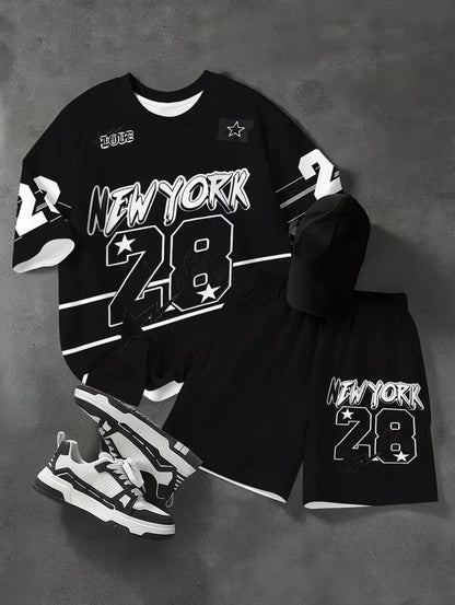Fashiona Number Digital Printed Jersey Boy Short Sleeve Loose Fit Shorts and T-Shirt Set Sporty Outdoor Quick Drying 2pc Boy Set