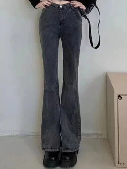 High Waist Elastic Boot Cut Pants Denim Bell Bottom Trousers