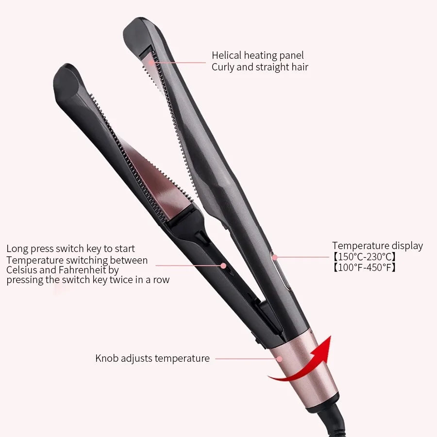 2026 New Hair Straightener Curler 2 in 1 Negative Ion Fast Heating Styling Iron Professional Flat Iron Curling Tool Home Travel