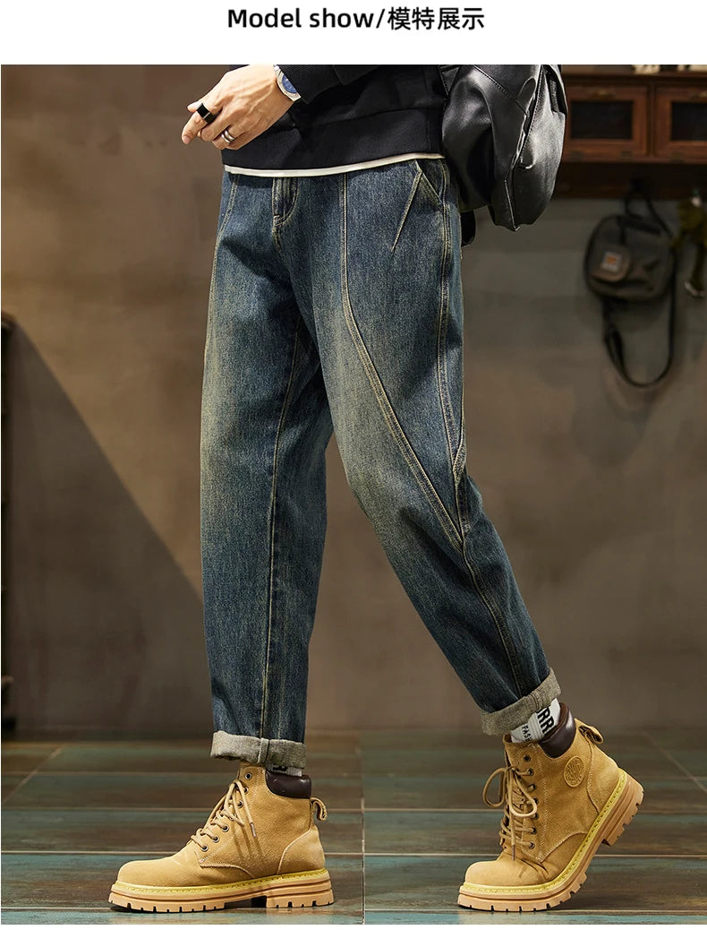 Trendy Loose Straight Casual Jeans Long Pants American Style Spring Autumn Loose Straight Cone Shape Jeans for Casual Wear