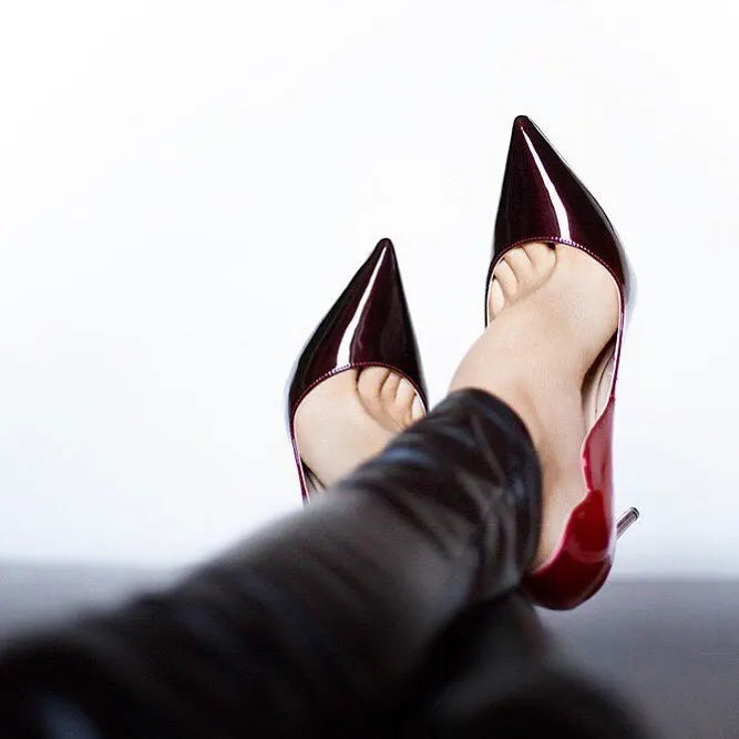 Curved edge shallow mouth gradient red12cm high heels for women,ultra-fine heels,temperament plus size professional single shoes