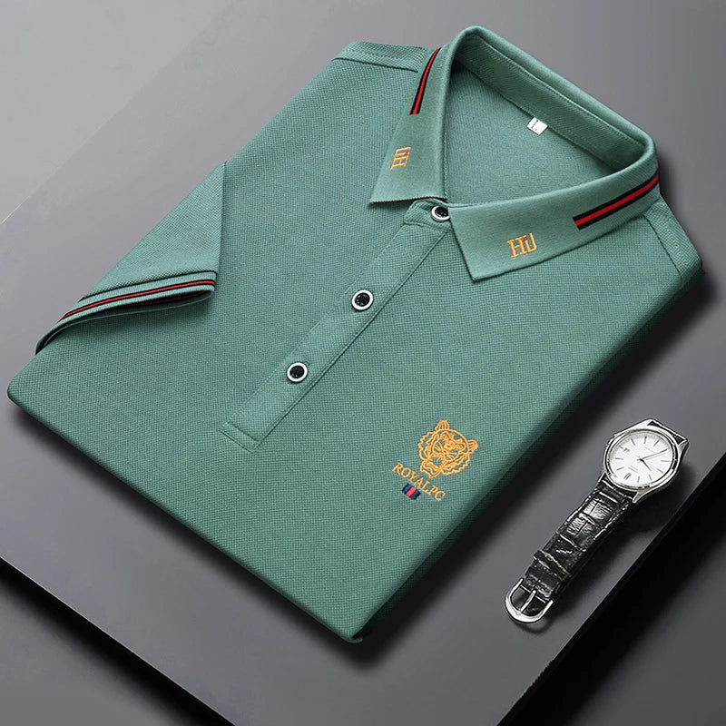 100% Cotton high-End Brand Men's Summer Exquisite Embroidery Short Sleeved Polo Shirt Trend Casual Lapel T-Shirt Men's Clothing