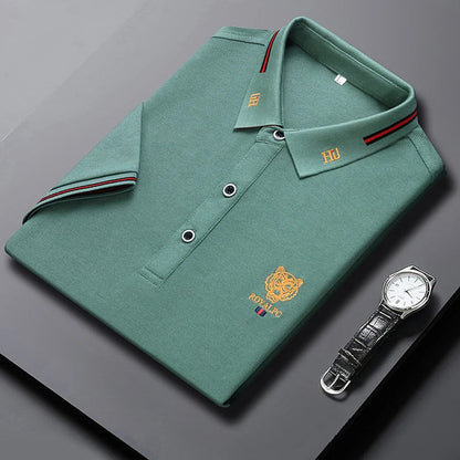 100% Cotton high-End Brand Men's Summer Exquisite Embroidery Short Sleeved Polo Shirt Trend Casual Lapel T-Shirt Men's Clothing