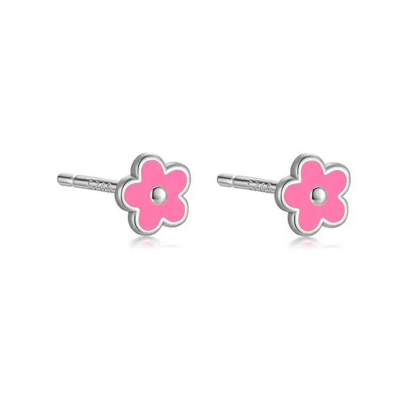 925 Sterling Silver Romantic White Enamel Flower Screw Bead Stud Earrings for Women Fashion Simple Piercing Jewelry Gift