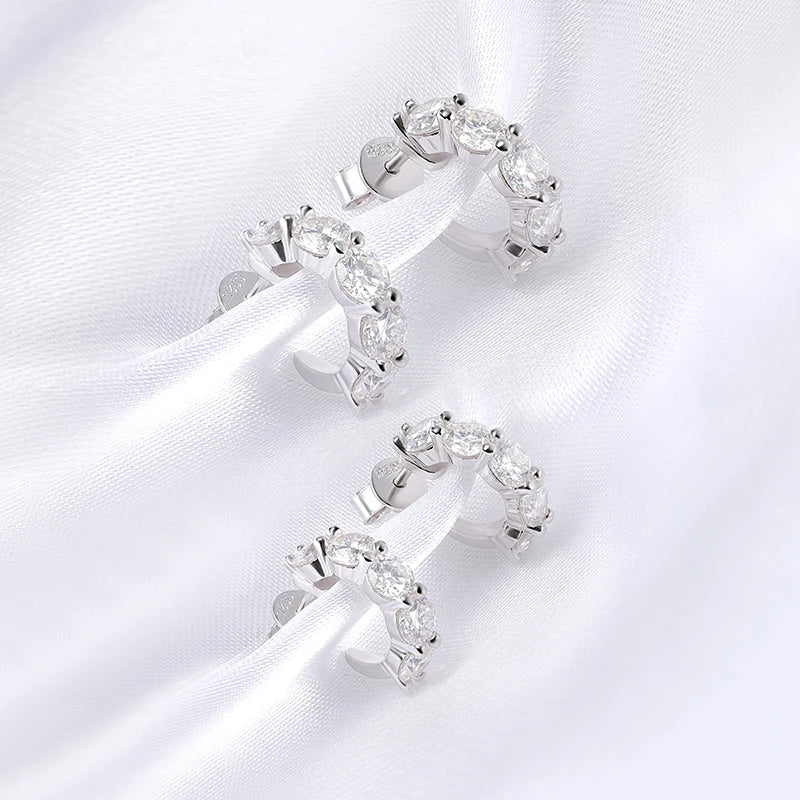3/4mm D Color Full Moissanite Hoop Earrings for Women Luxury Quality Jewelry 100% 925 Sterling Silver Original Design