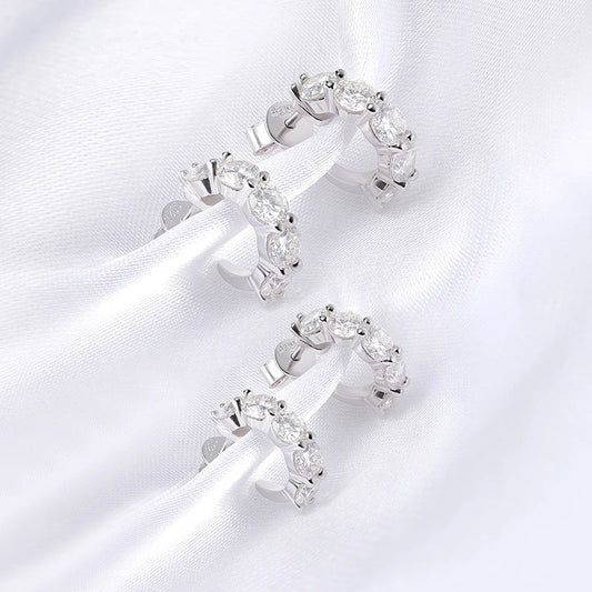 3/4mm D Color Full Moissanite Hoop Earrings for Women Luxury Quality Jewelry 100% 925 Sterling Silver Original Design