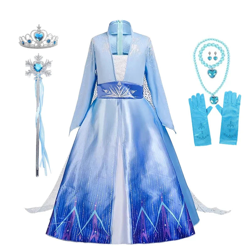 Frozen Elsa Princess For Girls Cosplay Costume Kids Mesh Snow Queen Carnival Birthday Party Dress Up Clothes 2-10Yrs Gown