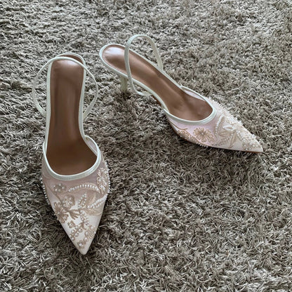 Sandálias Femininas de Salto Fino e Alto Verão 2025 Sexy Slingback Bico Fino Scarpin Sapato Feminino Sandalias De Mujer