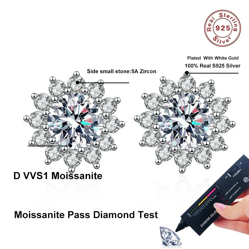 1CT Moissanite Earring For Women Girl 925 Sterling Silver Sparkling Diamond Ear Studs Wedding Engagement Jewelry Gift