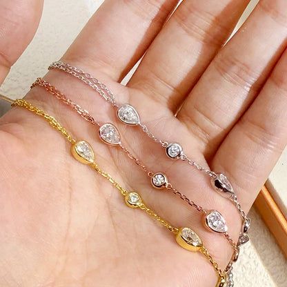 Dainty All Pear Round Cut Moissanite Finger Chain Bracelets Women 14-20cm Wrist Size Adjustable s925 Silver Hand Jewelry