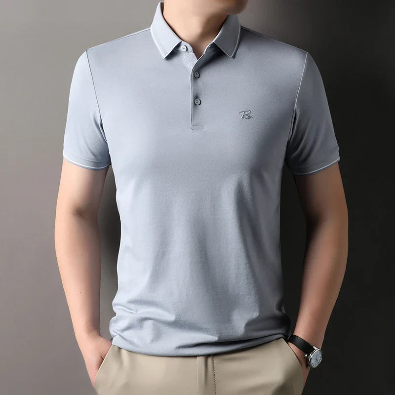 Men's Embroidered Short Sleeved Cotton Polo Shirt High End Brand Lapel T-Shirt Simple Casual Summer Breathable Top Men's Wear