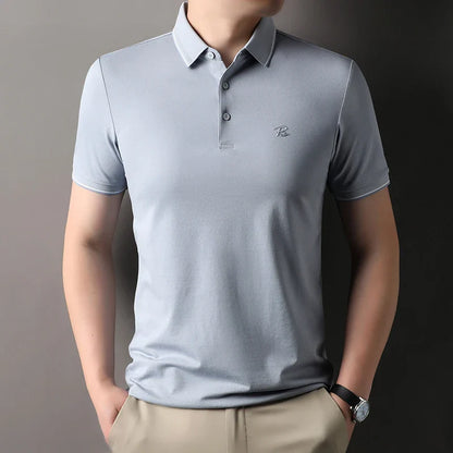 Men's Embroidered Short Sleeved Cotton Polo Shirt High End Brand Lapel T-Shirt Simple Casual Summer Breathable Top Men's Wear