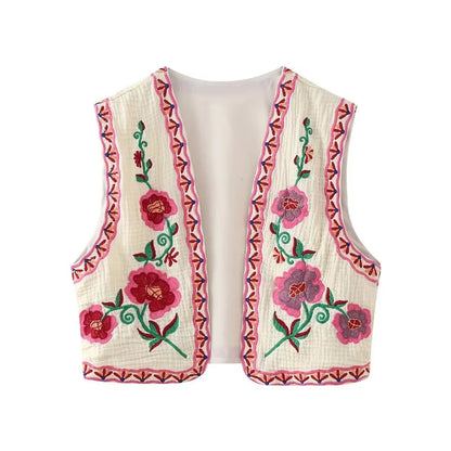 European and American Style 2024 Spring and Summer Women's New Fashionable and Versatile Round Neck Sleeveless Embroidered Vest