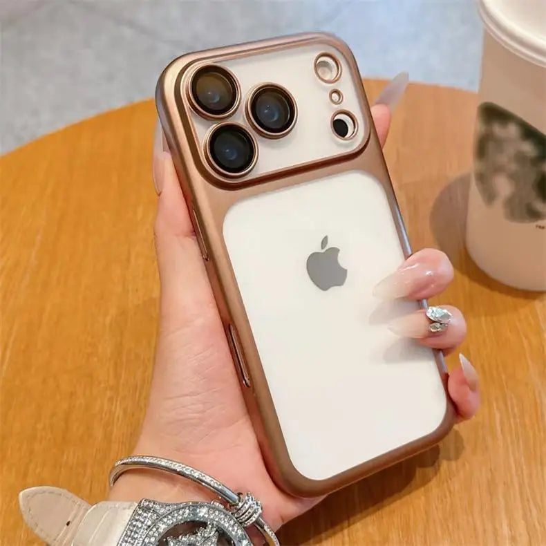 Luxury Frosted Translucent PC Phone Case for Iphone 17 Pro Max 17Air Plating Frame Lens Film Protection Anti-fall Phone Cover
