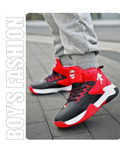Children‘s Basketball Shoes Non-slip Breathable Basketball Training Sneakers Lace-up Boys Girls Basketball Boots Athletic Shoes