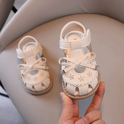 Baby Girl Sandals Summer New Breathable Fashion Princess Shoes with Bow Soft Sole Infant Toddler First Walkers 0-3 Years
