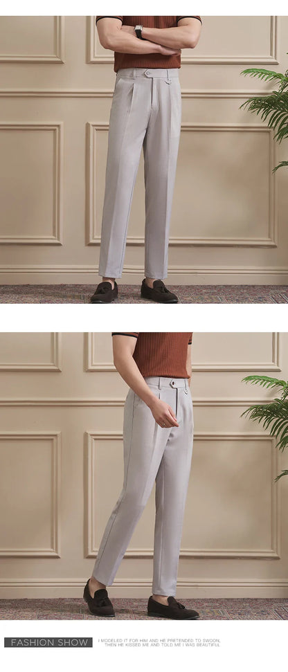 Men's High-Quality Woven Suit Trousers Slim Fit Formal Trousers, Classic Solid Color Trousers