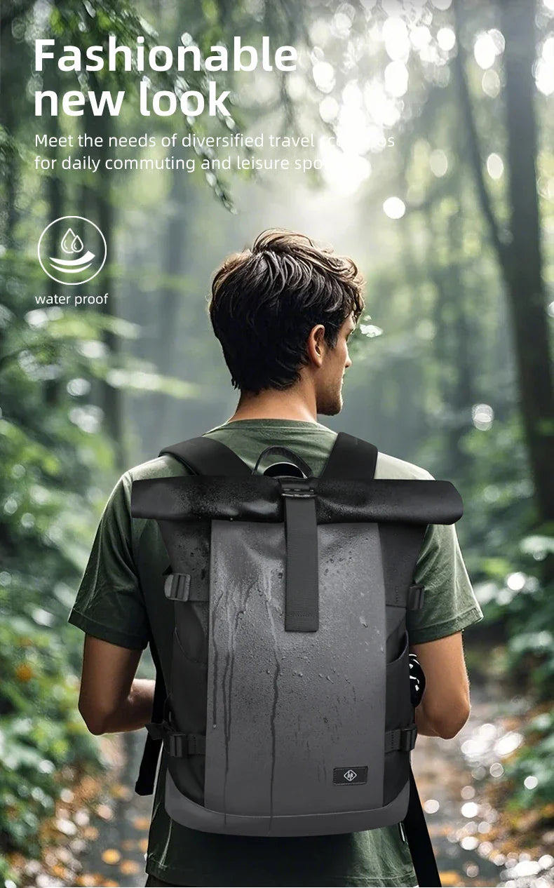Waterproof Roll-Top Backpack for Men Large Capacity Expandable 17 Inch Laptop Bag Leisure Travel Backpack Hiking Camping Bags