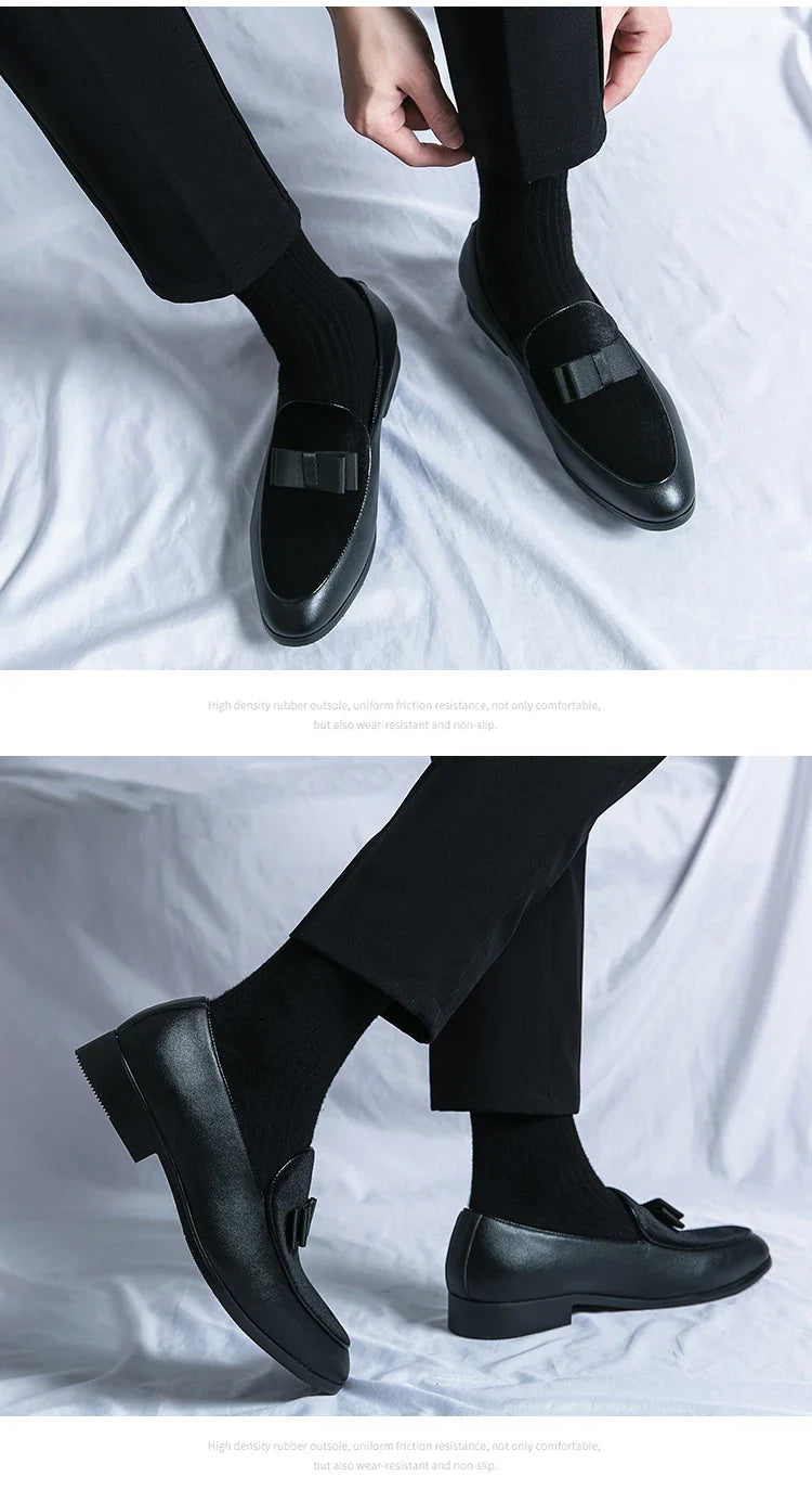 Social Leather Men British Business shoes Men Brogue Shoe Wedding Men's Dress Formal Shoes Large Size 48 Bow Loafers Male