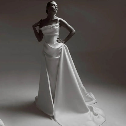 New Two Straps Pleat Satin Sheath/Mermaid Wedding Dresses With Detachable Custom Made 2026 Vestido De Noival