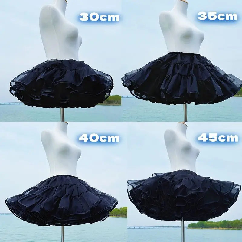 Lolita Boneless Crinoline Petticoat Black Ultra Poof Soft Mesh Short Skirt Flight Heaven Underskirt for Kawaii Style 25-45cm