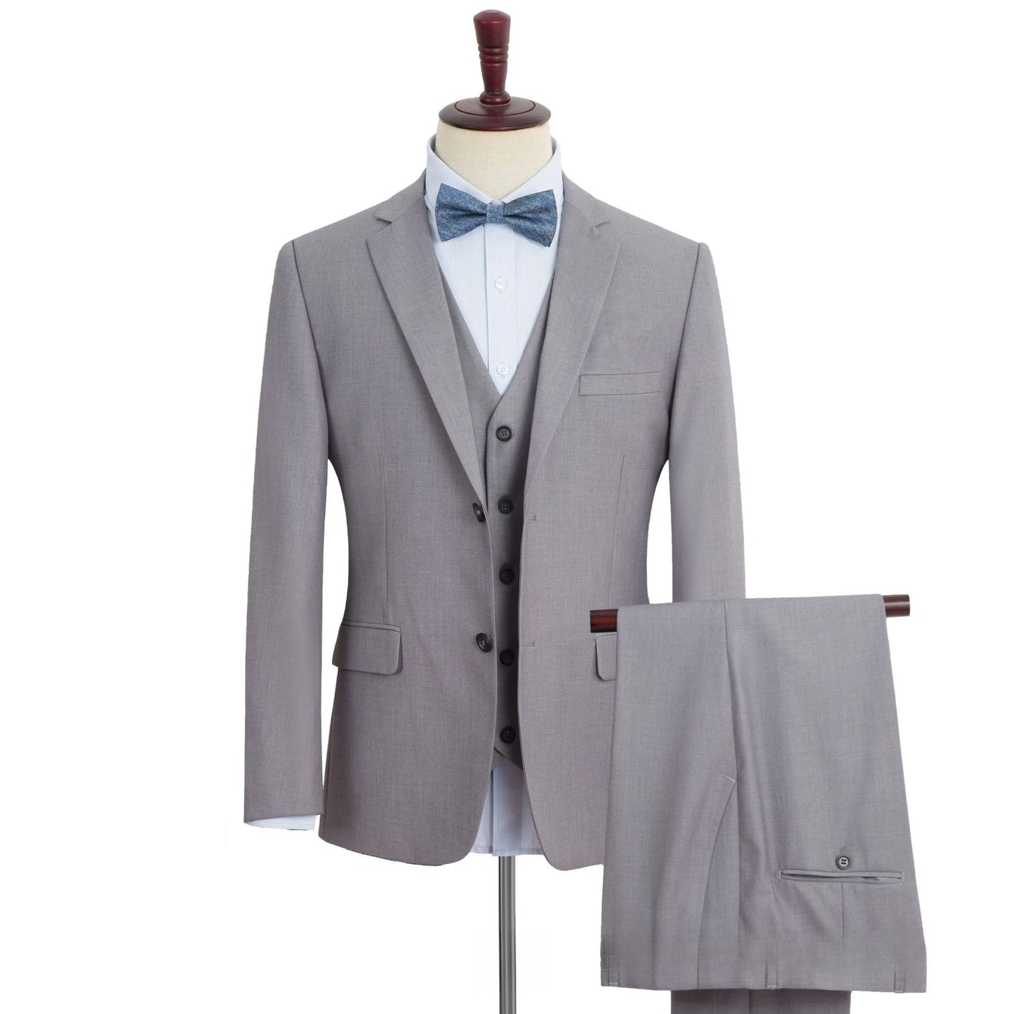 Plus Size Man Suit Set Solid Color Single Breasted Jacket Vest Pants For Host Groom Groomsmen Grey Black Navy 3-Piece Suit Set