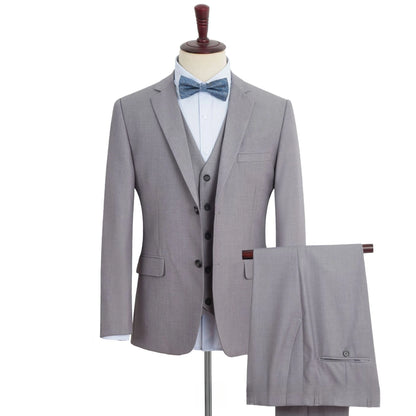 Plus Size Man Suit Set Solid Color Single Breasted Jacket Vest Pants For Host Groom Groomsmen Grey Black Navy 3-Piece Suit Set