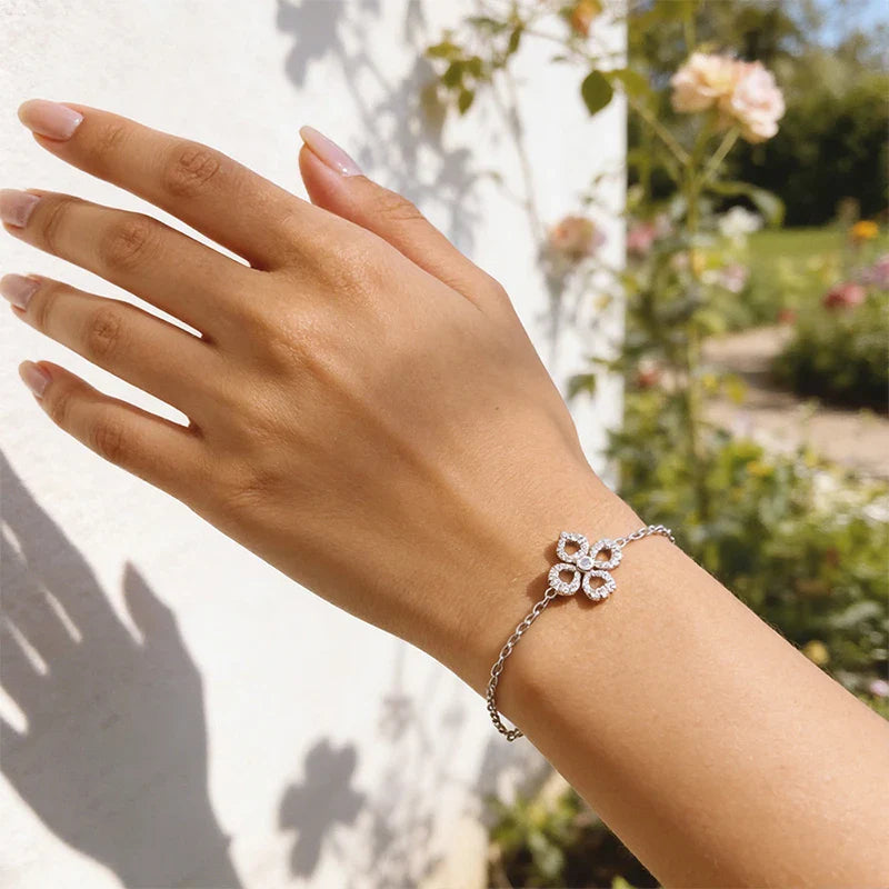Adjustable Flower Moissanite Bracelets for Women Certified Sparkling 18k Plated Ear Jewelry 100% 925 Sterling Silver