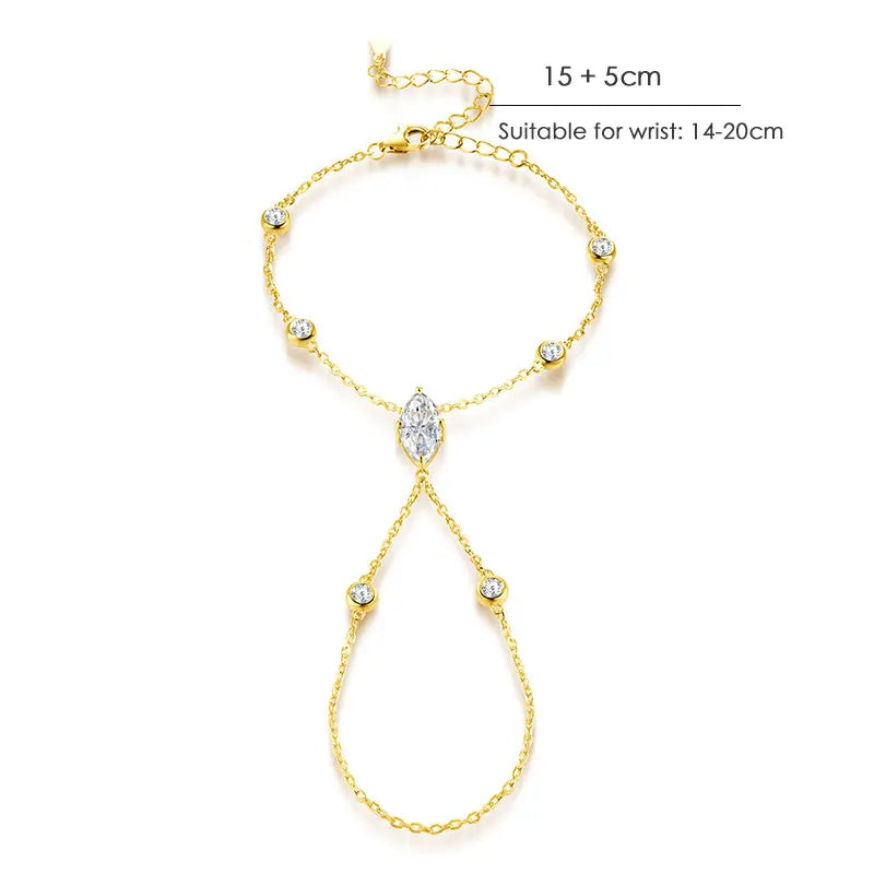 D VVS1 Moissanite Finger Bracelets for Women Bohemia Rhombus Marquise Cut Bracelet Hand Jewelry s925 Silver Thin Chain