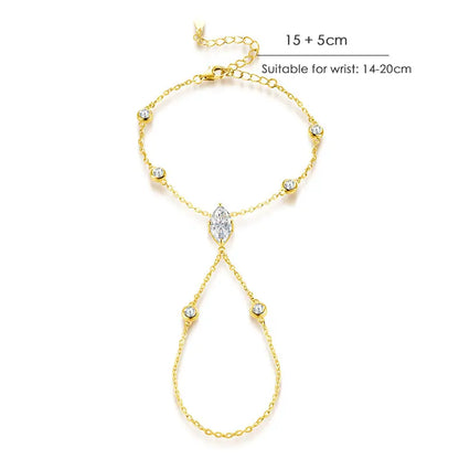 D VVS1 Moissanite Finger Bracelets for Women Bohemia Rhombus Marquise Cut Bracelet Hand Jewelry s925 Silver Thin Chain